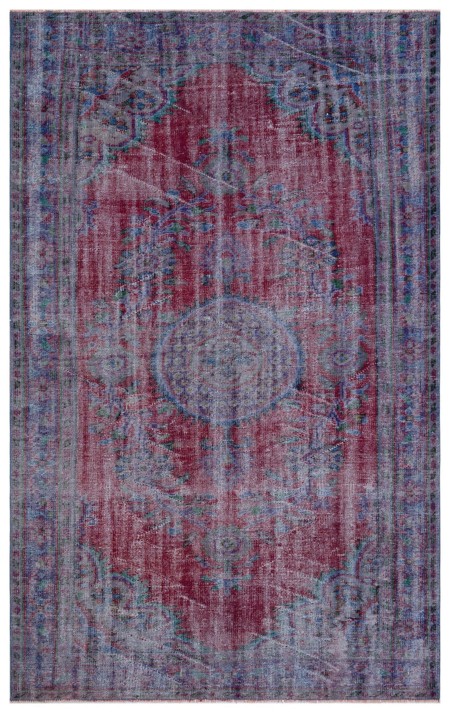 Burgundy & Blue Medallion Turkish Rug 181x287 cm (5'11" x 9'5") – in the hallway