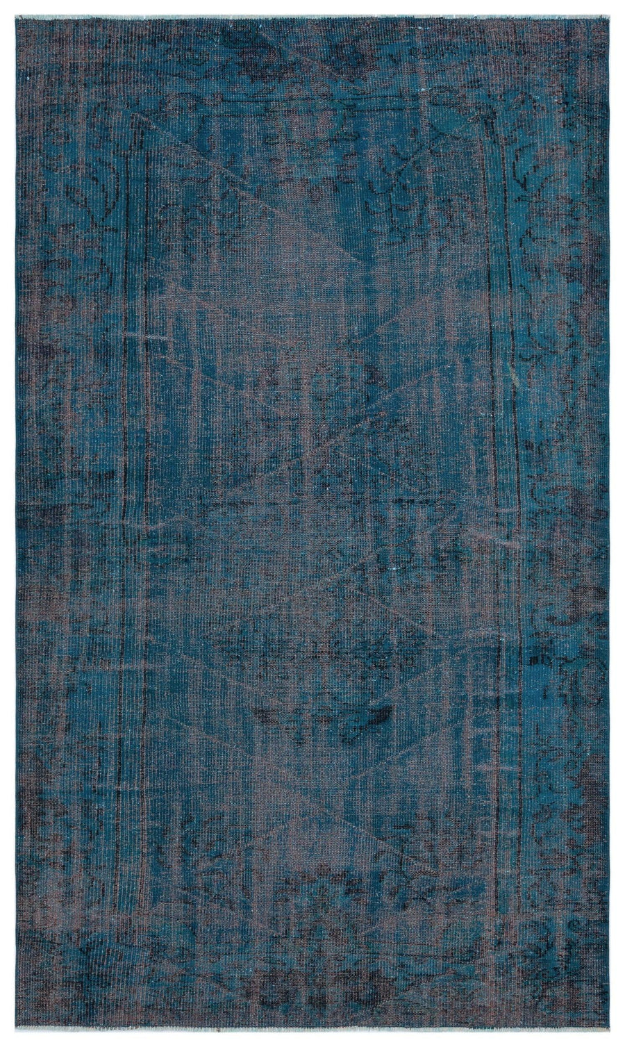 Blue and Grey Abstract Hand-Knotted Rug 161x277 cm (5'3" x 9'1") – in the living room