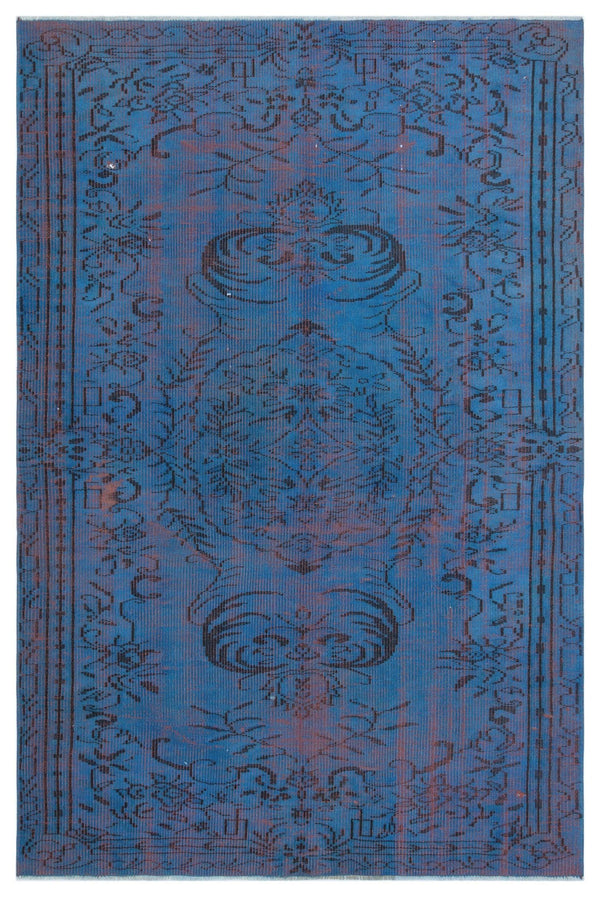 Mavi Anadolu Eskitme Madalyonlu Yün Halı 161x244 - Özel Seri