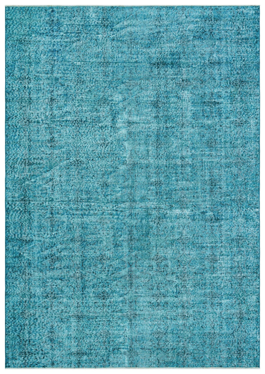 Abstract Vintage Turkish Rug in Turquoise & Grey 205x290 cm (6'9" x 9'6") – in the living room