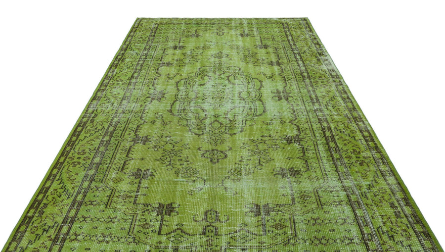 Yeşil Eskitme Geometrik Yün Halı 192x286