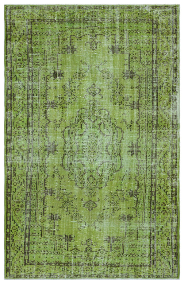 Yeşil Eskitme Geometrik Yün Halı 192x286
