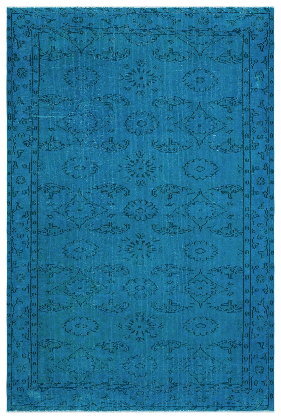 Turquoise Floral Overdyed Turkish Rug 174x264 cm (5'9" x 8'8") – in the hallway