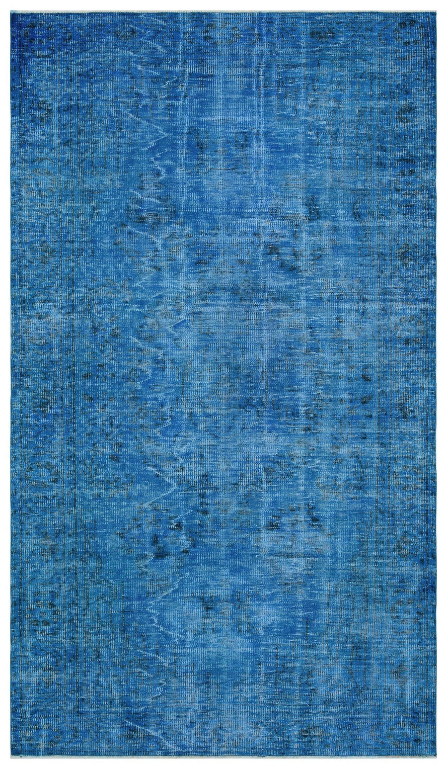 Blue and Navy Abstract Hand-Knotted Wool Rug 177x309 cm (5'10" x 10'2") – in the hallway