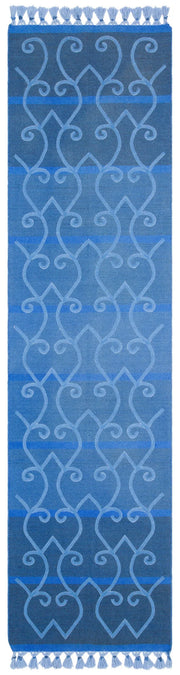 Mavi Modern Çizgili Yün Halı 77x300