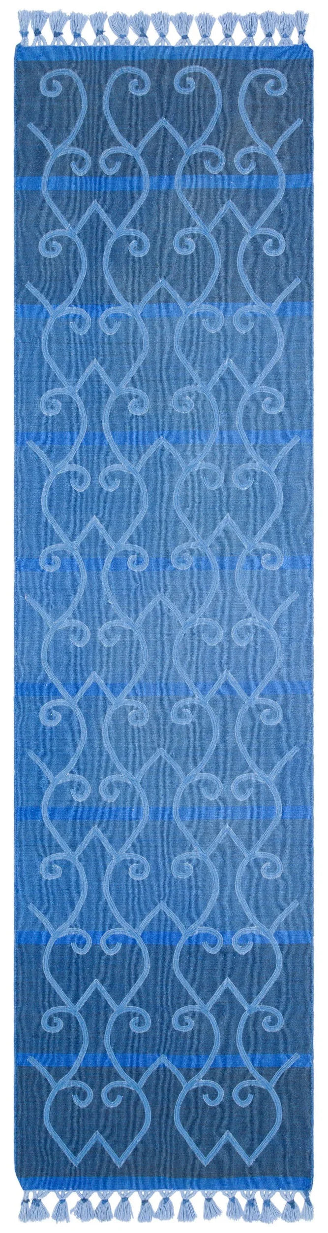 Mavi Modern Çizgili Yün Halı 77x300