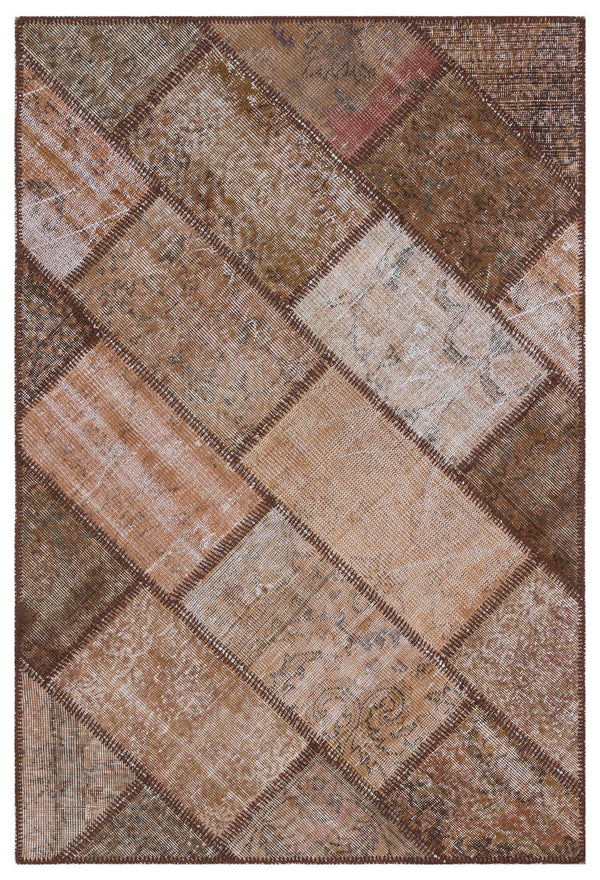 Bej Beyaz Eskitme Geometrik Yün Halı 121x180