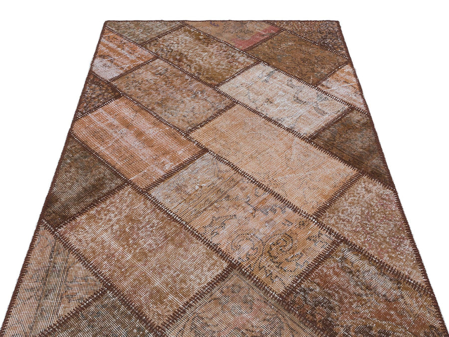 Bej Beyaz Eskitme Geometrik Yün Halı 121x180