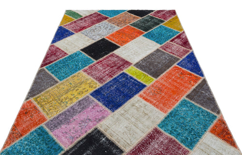 Iskece Bej Patchwork Yün El Dokuma Halısı 161 x 231 Apex Unique