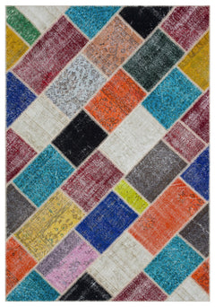 Iskece Bej Patchwork Yün El Dokuma Halısı 161 x 231 Apex Unique