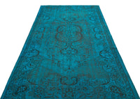 Tapis turquoise tissé à la main, motif médaillon, style vieilli, teintures naturelles, 164x284 cm 29632