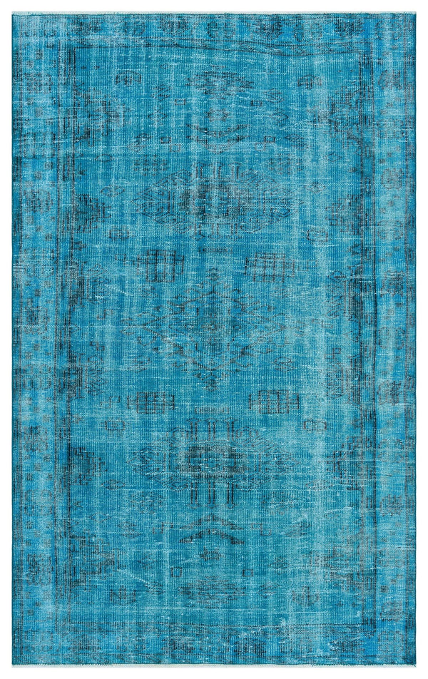 Beyaz Lacivert Eskitme Madalyonlu Yün Halı 145x237