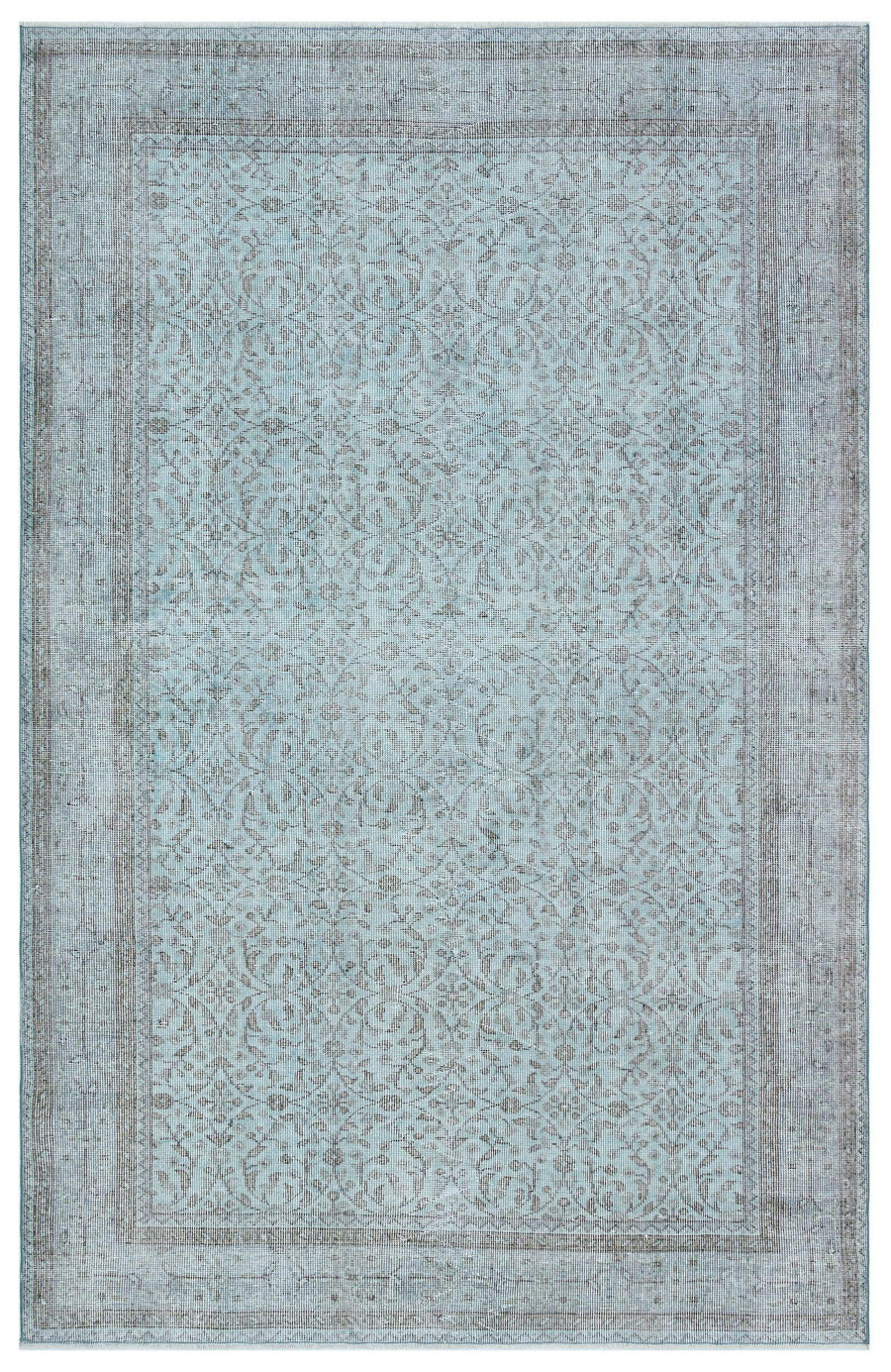 Handgeknüpfter Wollteppich in Blau & Grau mit Blumen 166x260 cm – im Flur