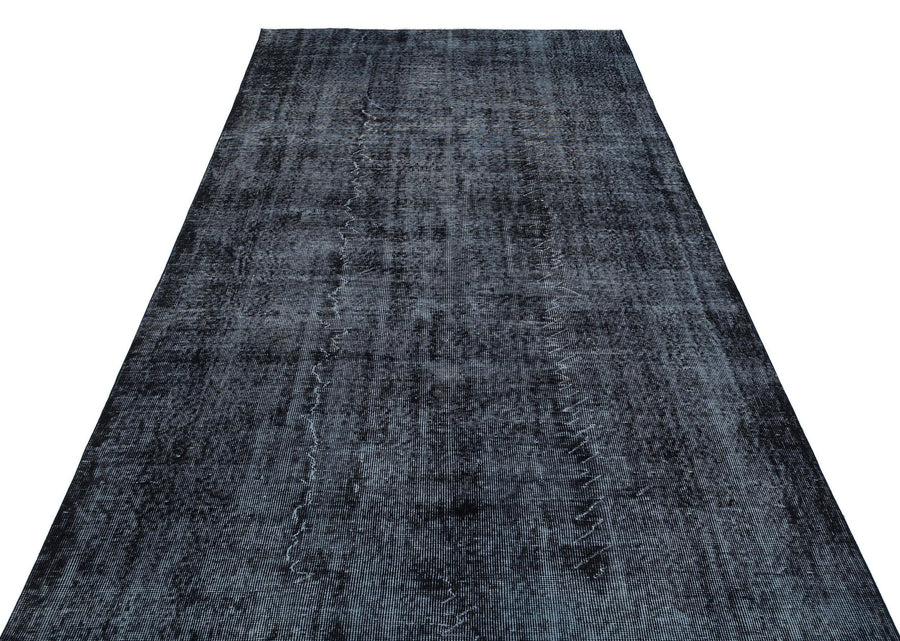 Siyah Eskitme Geometrik Yün Halı 162x279