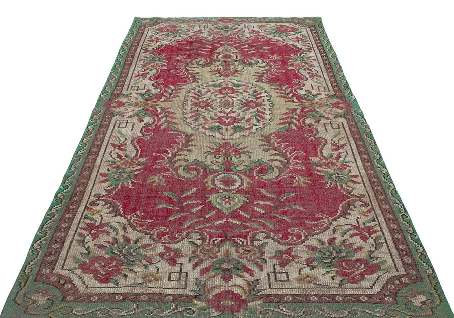 Yeşil Eskitme Geometrik Yün Halı 162x255