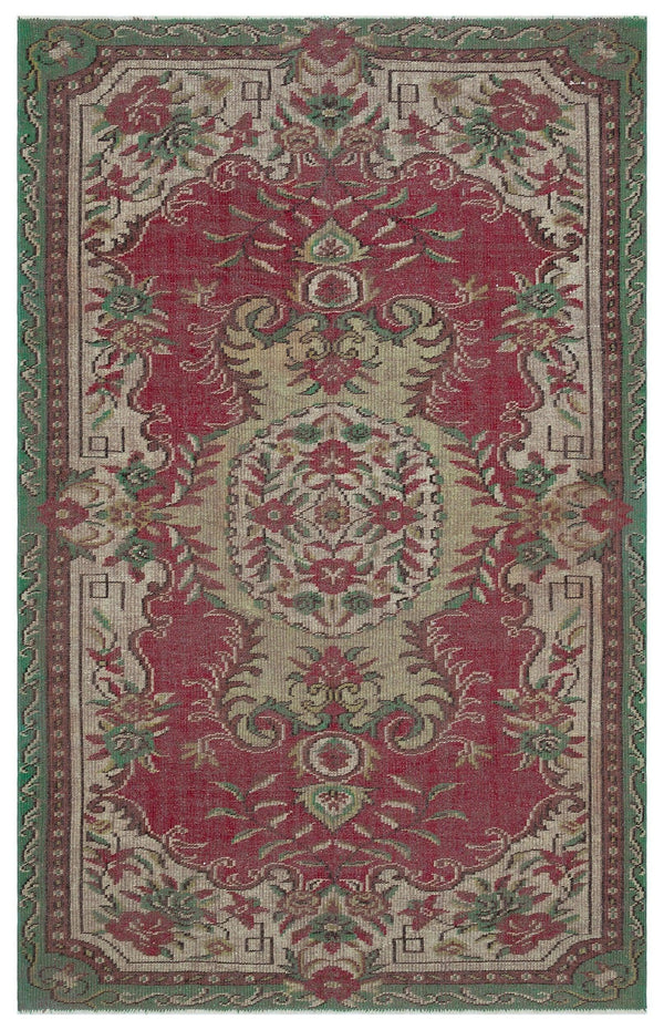 Yeşil Eskitme Geometrik Yün Halı 162x255