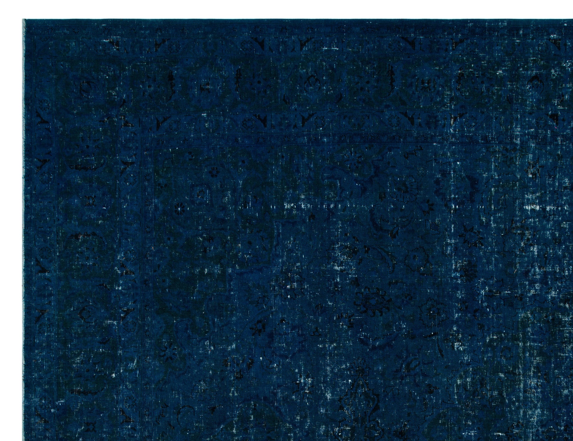 Lacivert Mavi Eskitme Madalyonlu Yün Halı 293x383