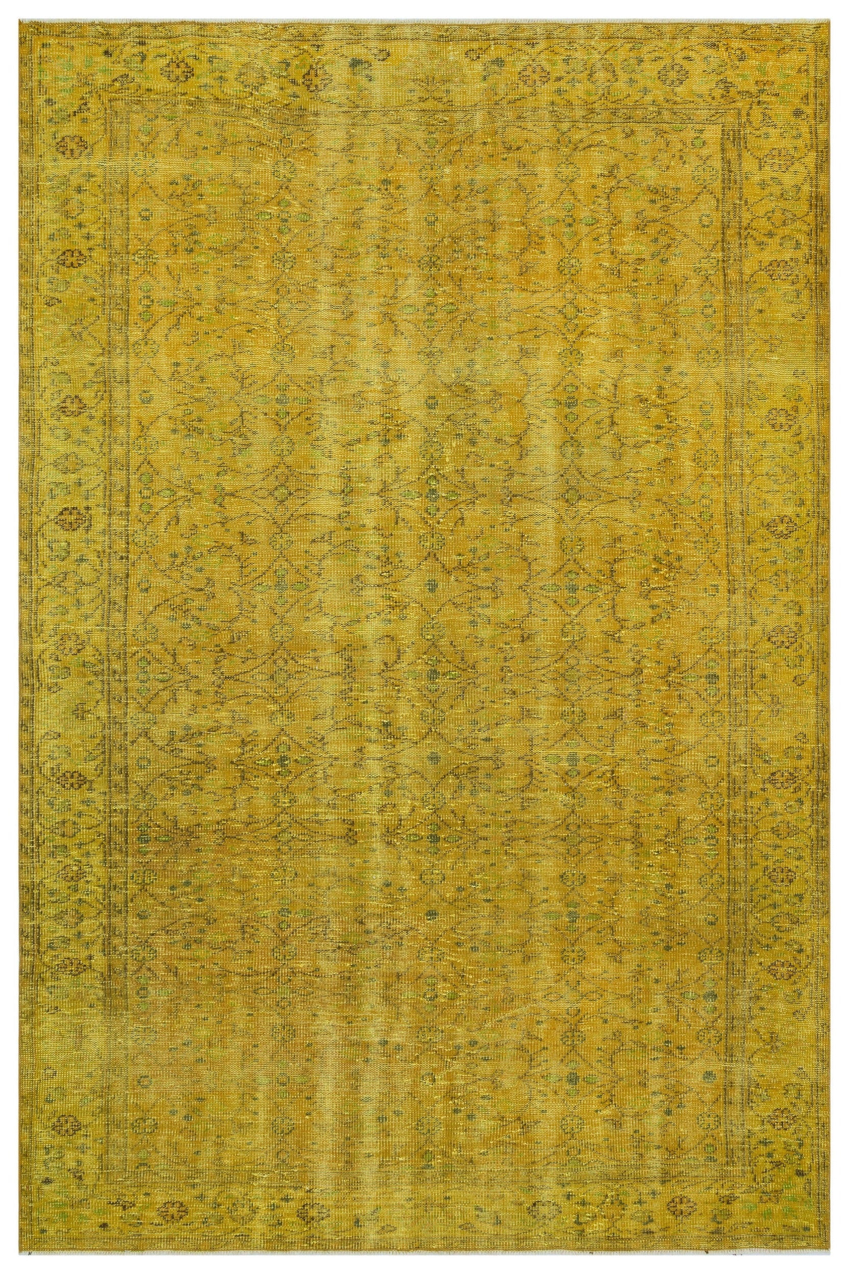 Atina Sarı Eskitme Yün El Dokuma Halısı 184 x 282 Apex Unique