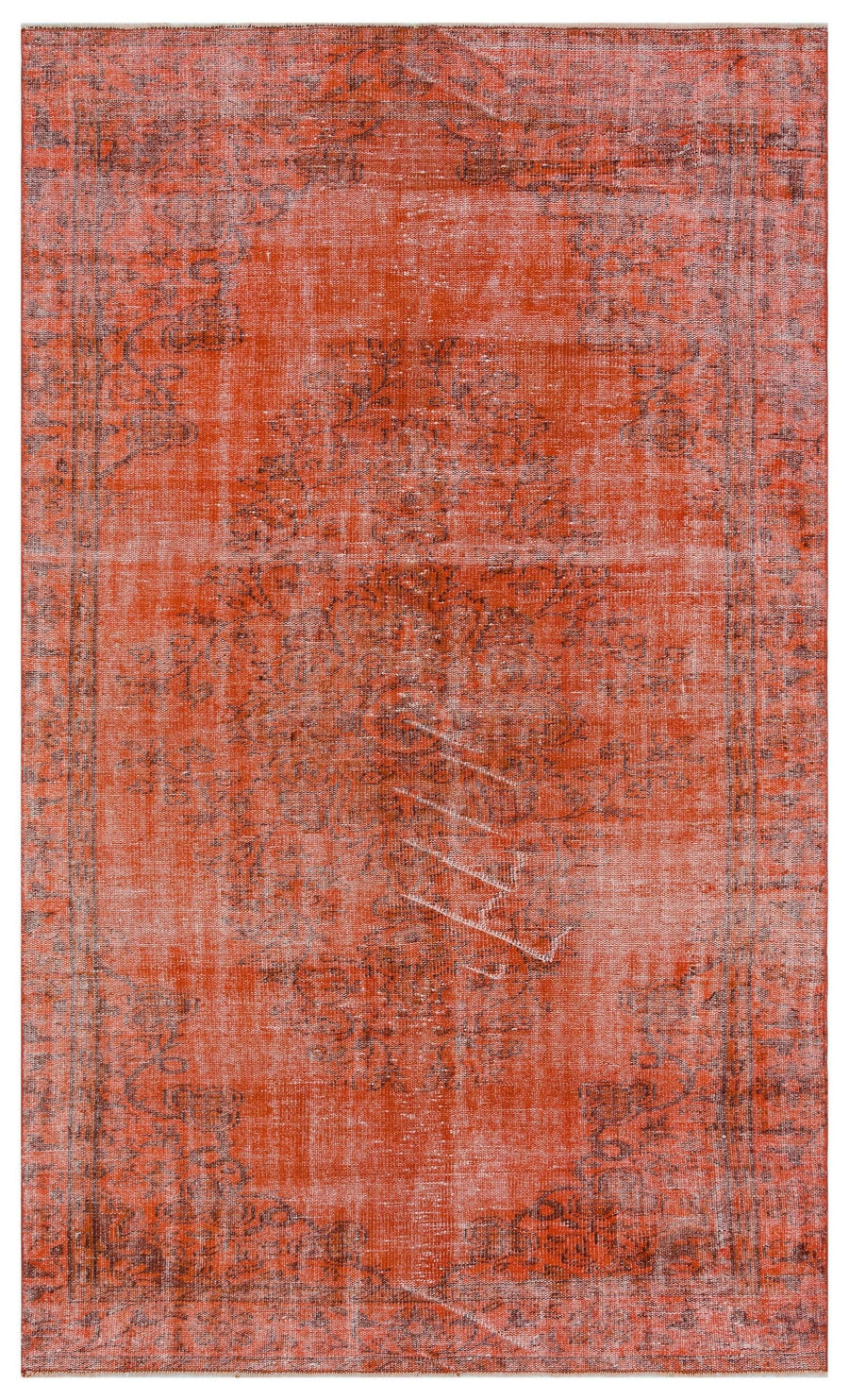 Abstract Orange & Grey Turkish Vintage Rug 173x286 cm (5'8" x 9'5") – in the hallway