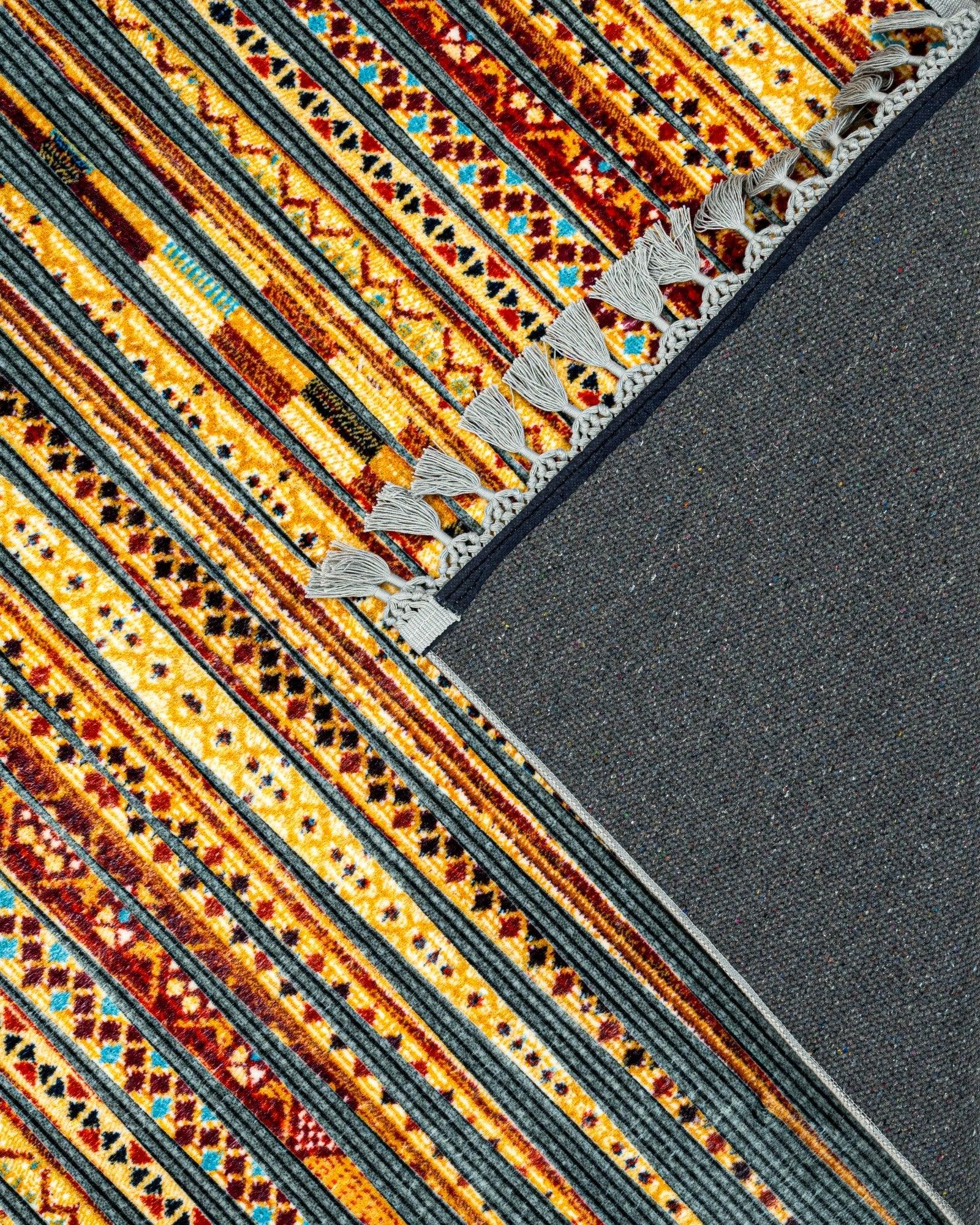 Antrasit Gri Bohem Geometrik Triko Halı - Yıkanabilir - Kaymaz Taban - Pati Dostu
