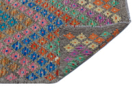 Geometrik Desenli Gri ve Çok Renkli El Dokuma Halı 178x242 cm