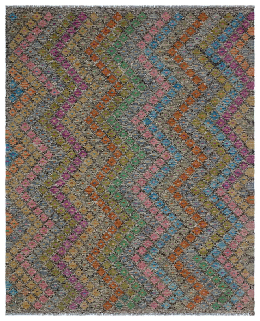 Handgewebter Wollteppich in Grau mit Ethno-Muster 160x196 cm – im Wohnzimmer