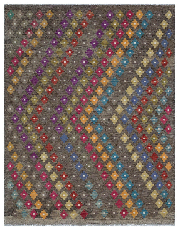 Kırmızı Mavi Anadolu Bohem Geometrik Yün Halı 155x197 - Özel Seri