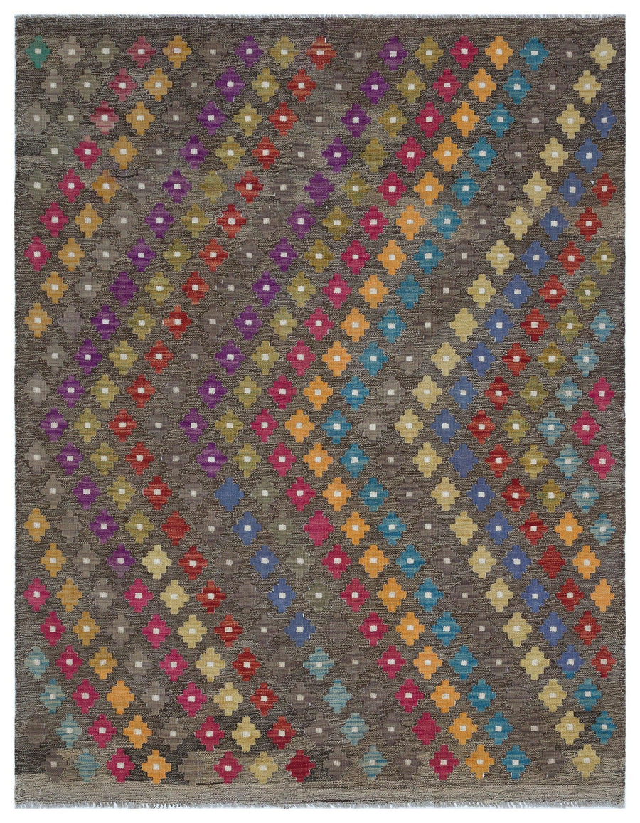 Brauner handgeknüpfter Wollteppich mit Ethno-Muster 155x197 cm – im Flur