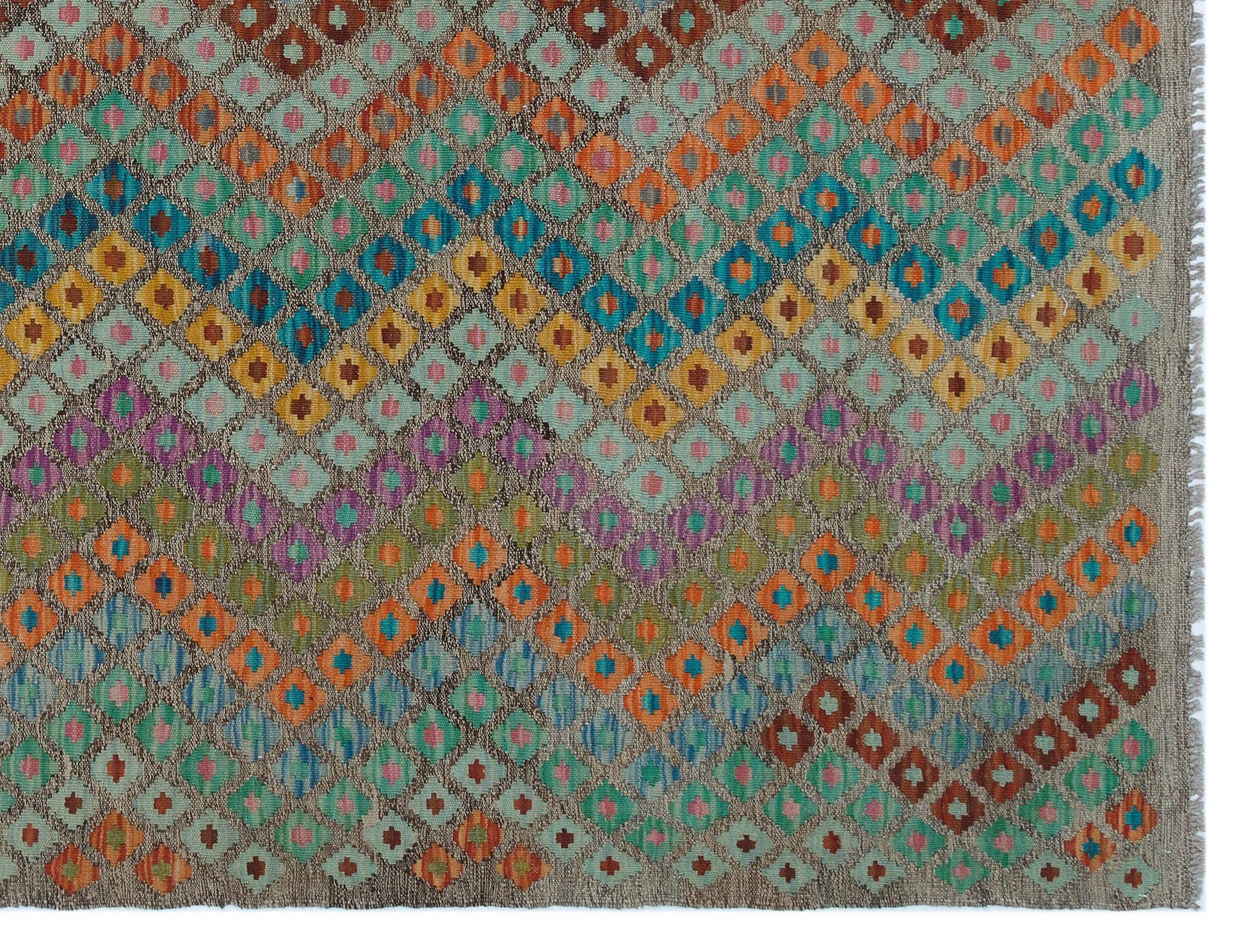 Bej Anadolu Bohem Geometrik Yün Halı 188x244 - Özel Seri