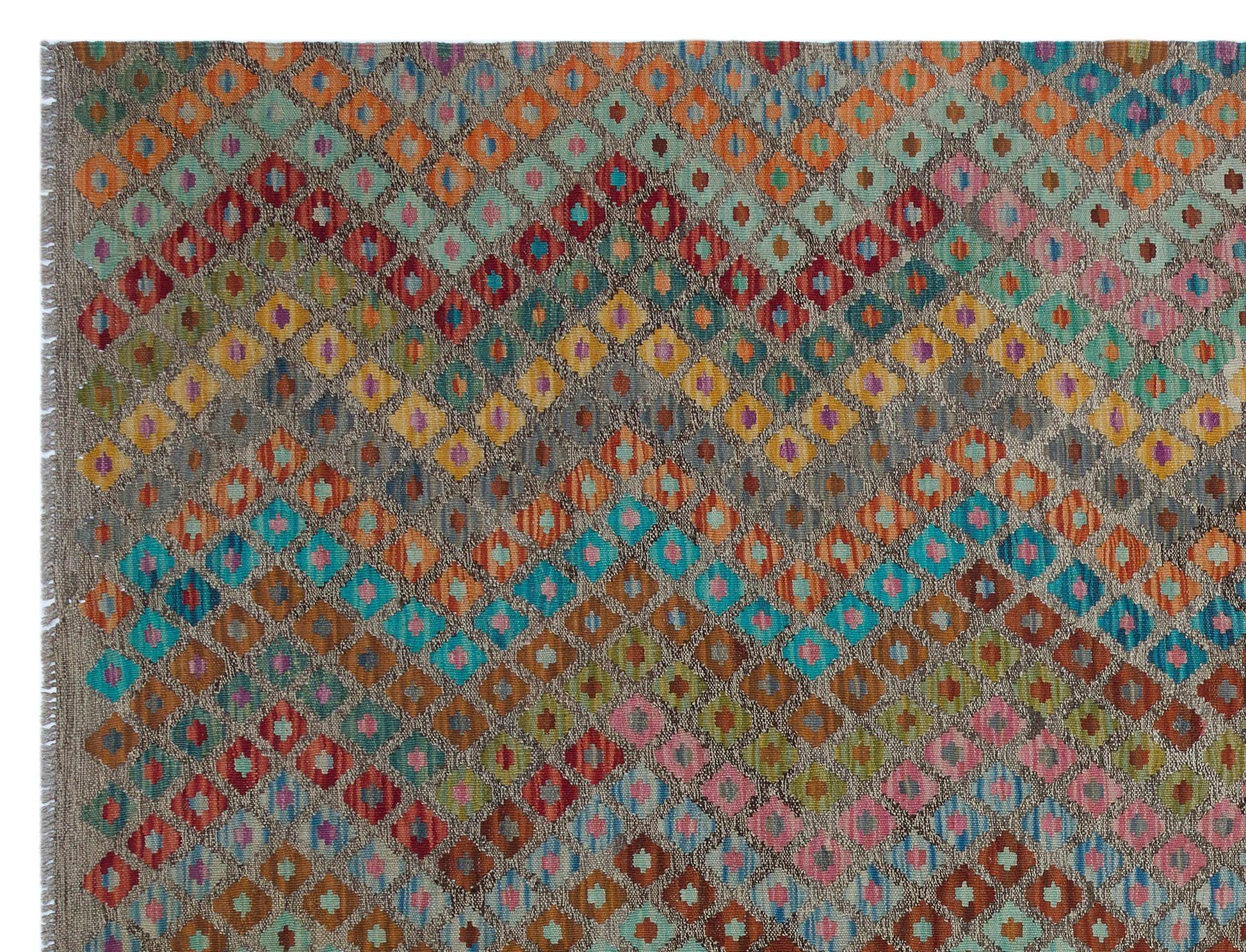 Bej Anadolu Bohem Geometrik Yün Halı 188x244 - Özel Seri