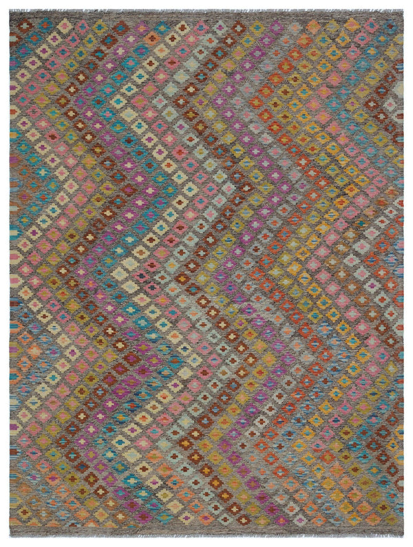 Bej Anadolu Bohem Geometrik Yün Halı 182x243 - Özel Seri