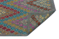 Grey Hand-Woven Kilim Rug with Multi-Color Geometric Design 186x244 cm (6'1" x 8')