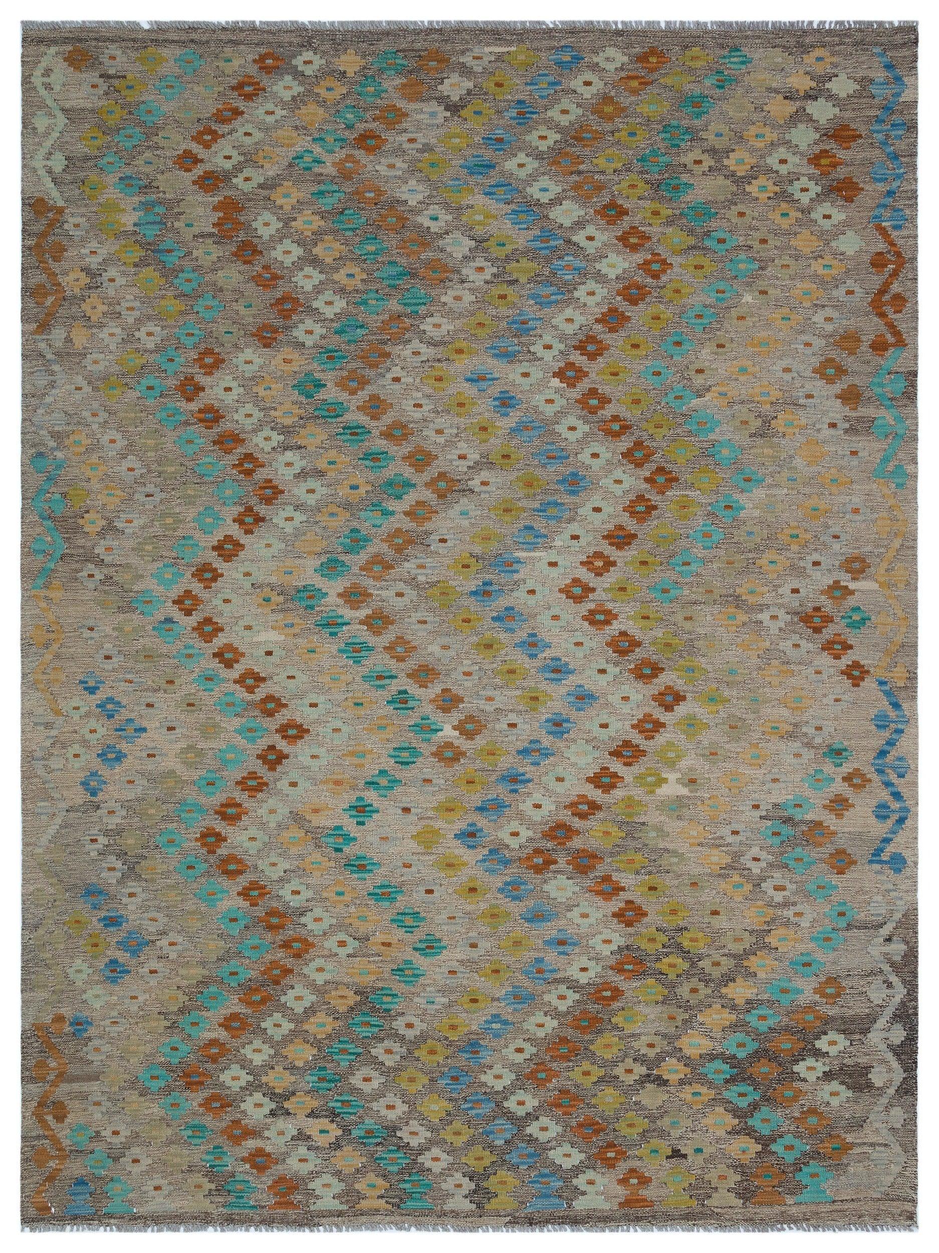 Bej Anadolu Bohem Geometrik Yün Halı 181x244 - Özel Seri