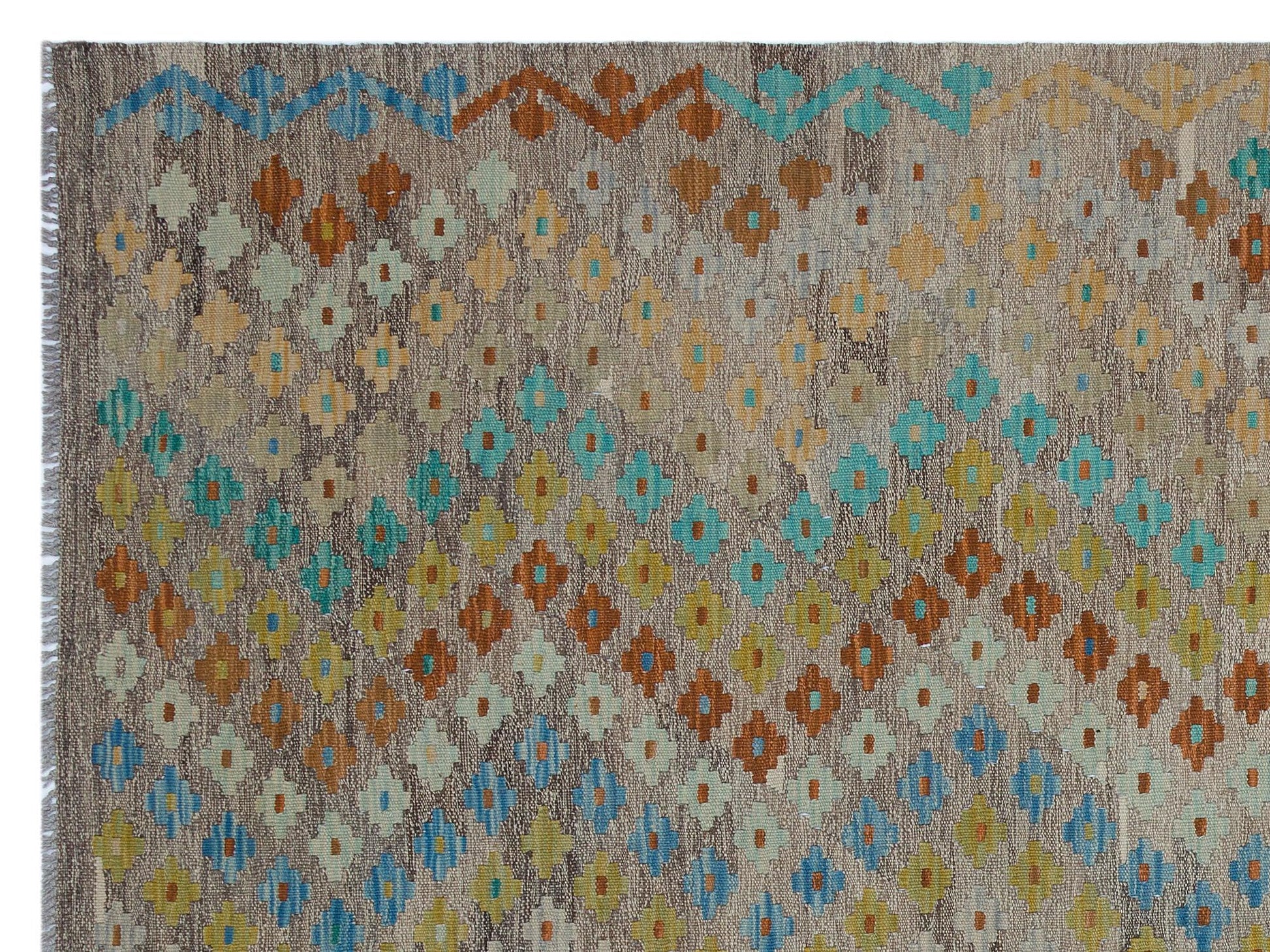 Bej Anadolu Bohem Geometrik Yün Halı 181x244 - Özel Seri
