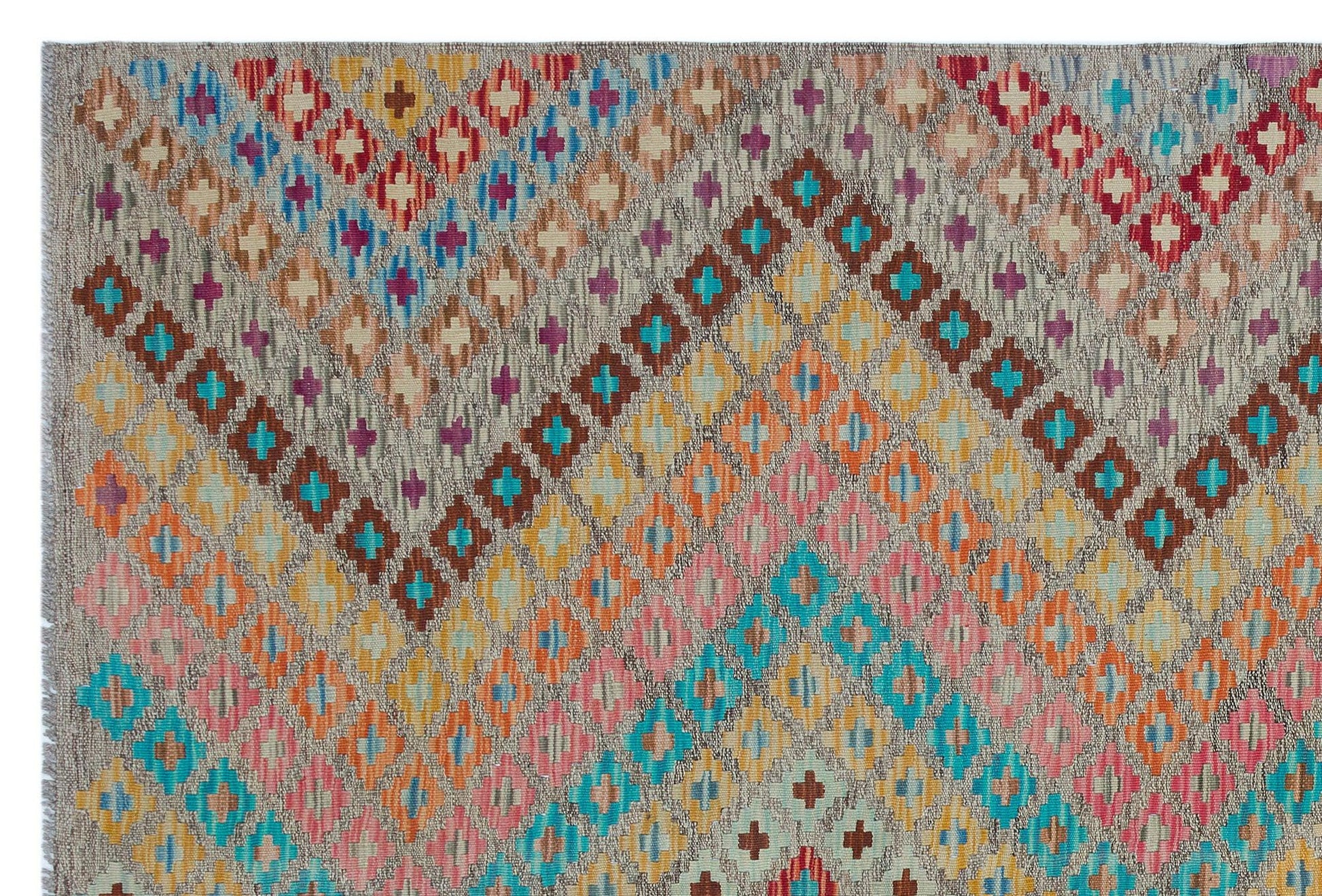 Bej Anadolu Bohem Geometrik Yün Halı 170x255 - Özel Seri