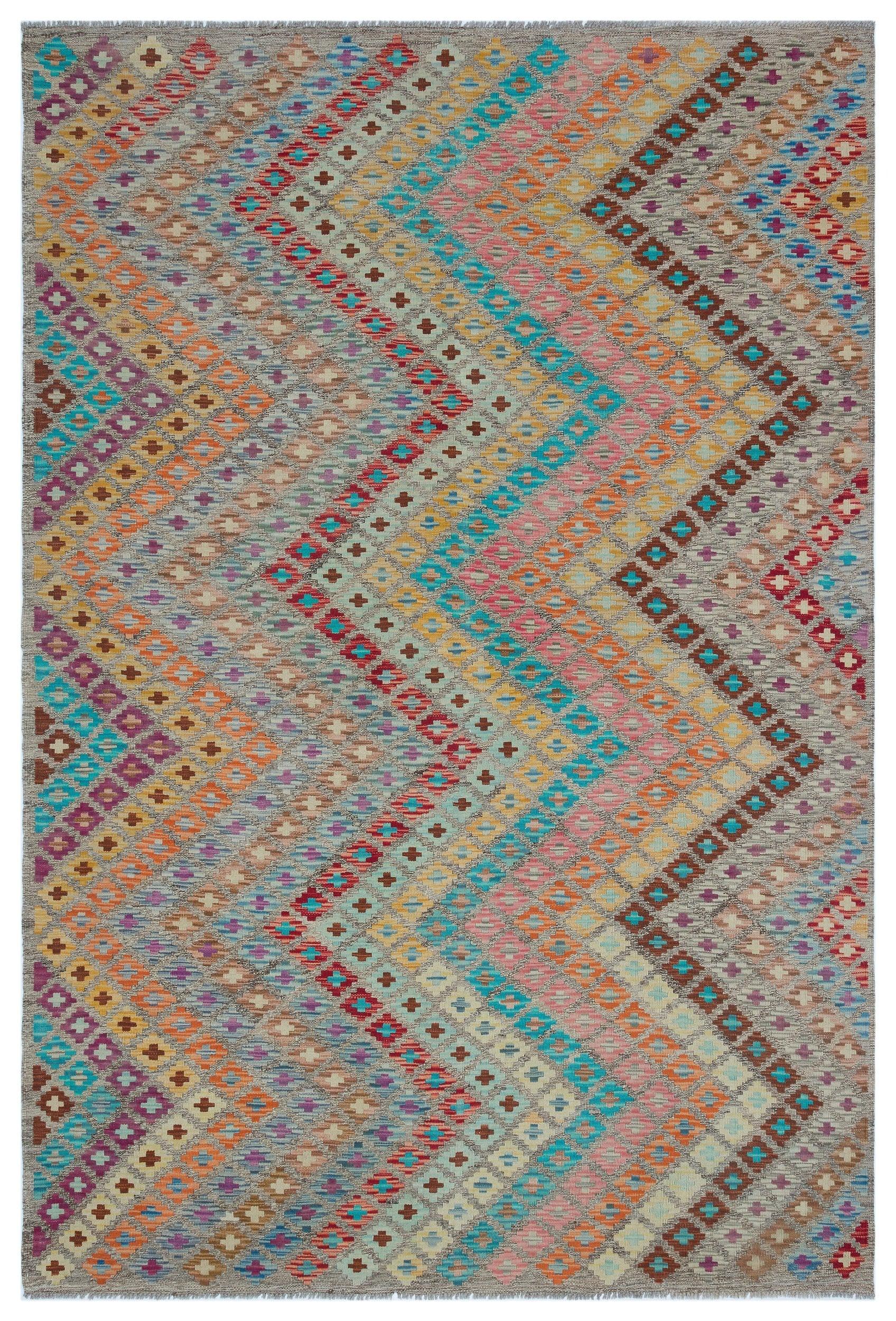 Bej Anadolu Bohem Geometrik Yün Halı 170x255 - Özel Seri