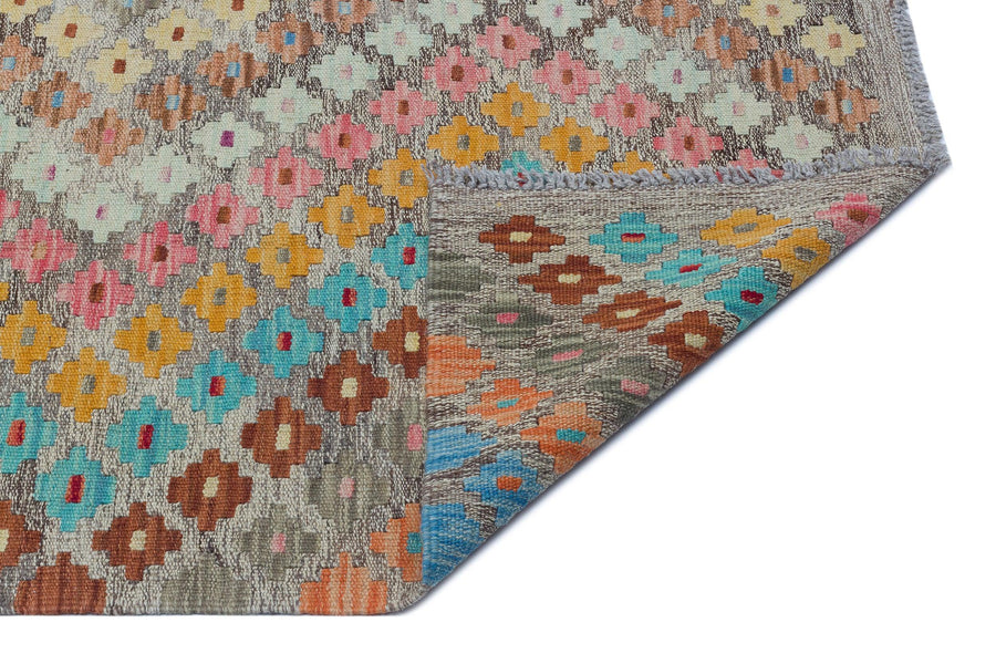Pembe Sarı Anadolu Bohem Geometrik Yün Halı 180x242 - Özel Seri