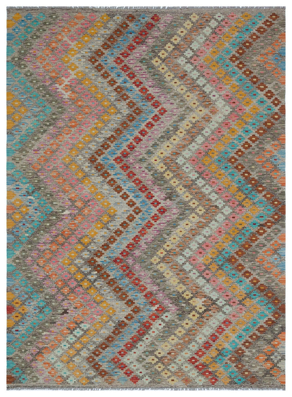 Pembe Sarı Anadolu Bohem Geometrik Yün Halı 180x242 - Özel Seri
