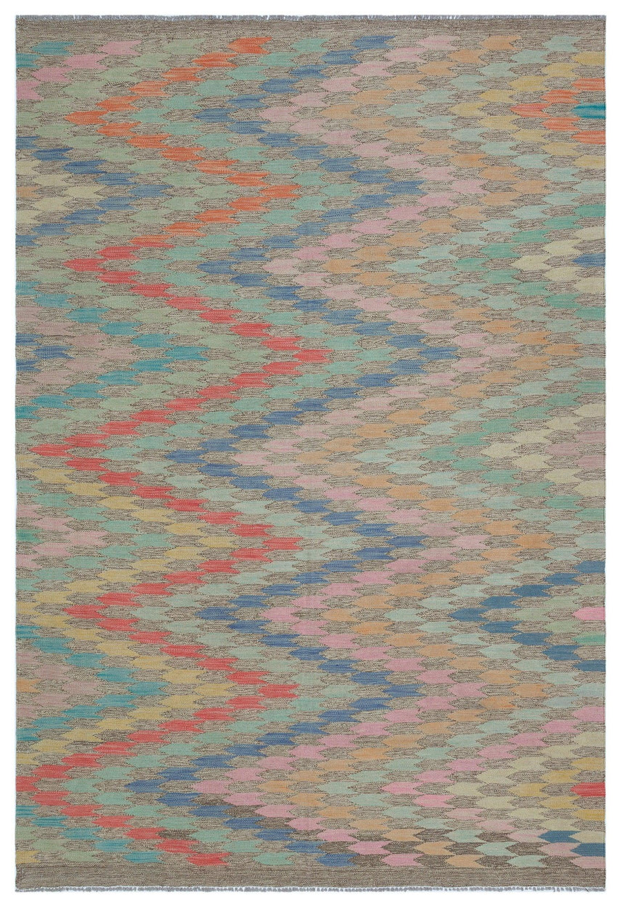 Geometrik Desenli Pastel Tonlarda Gri El Dokuma Halı 163x237 cm – Oturma odası kullanımı