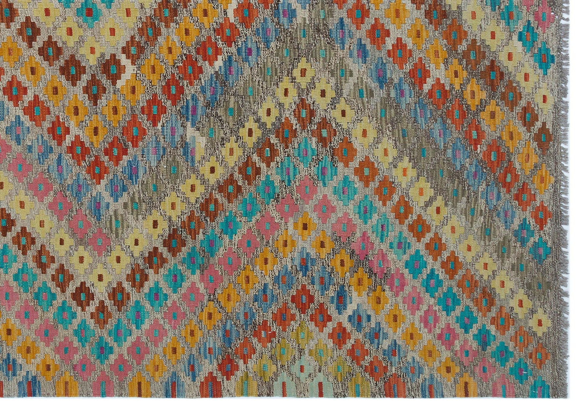 Bej Anadolu Bohem Geometrik Yün Halı 180x247 - Özel Seri