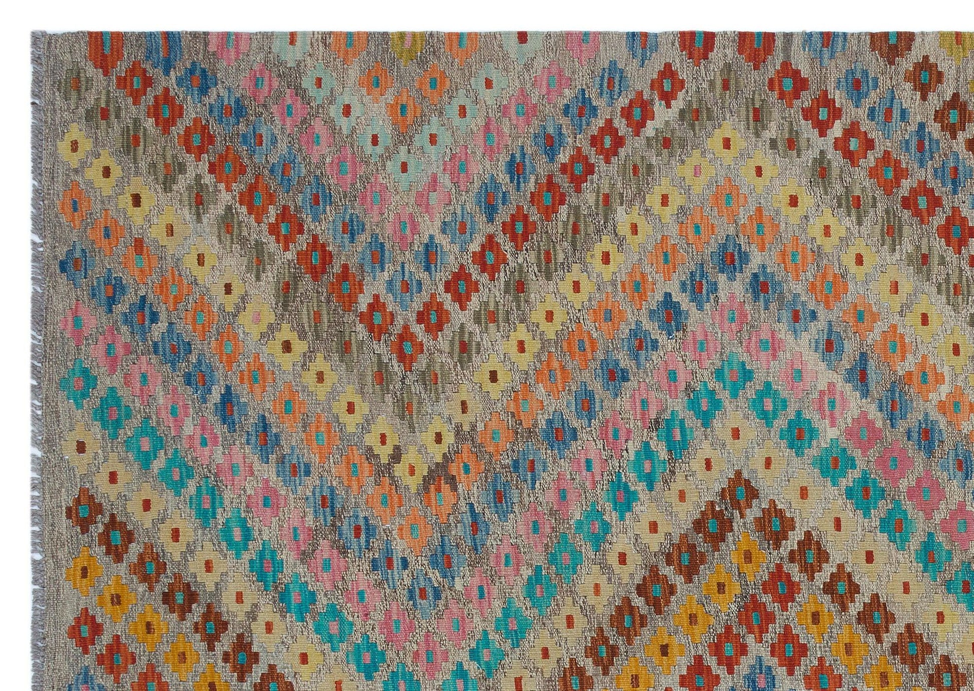 Bej Anadolu Bohem Geometrik Yün Halı 180x247 - Özel Seri