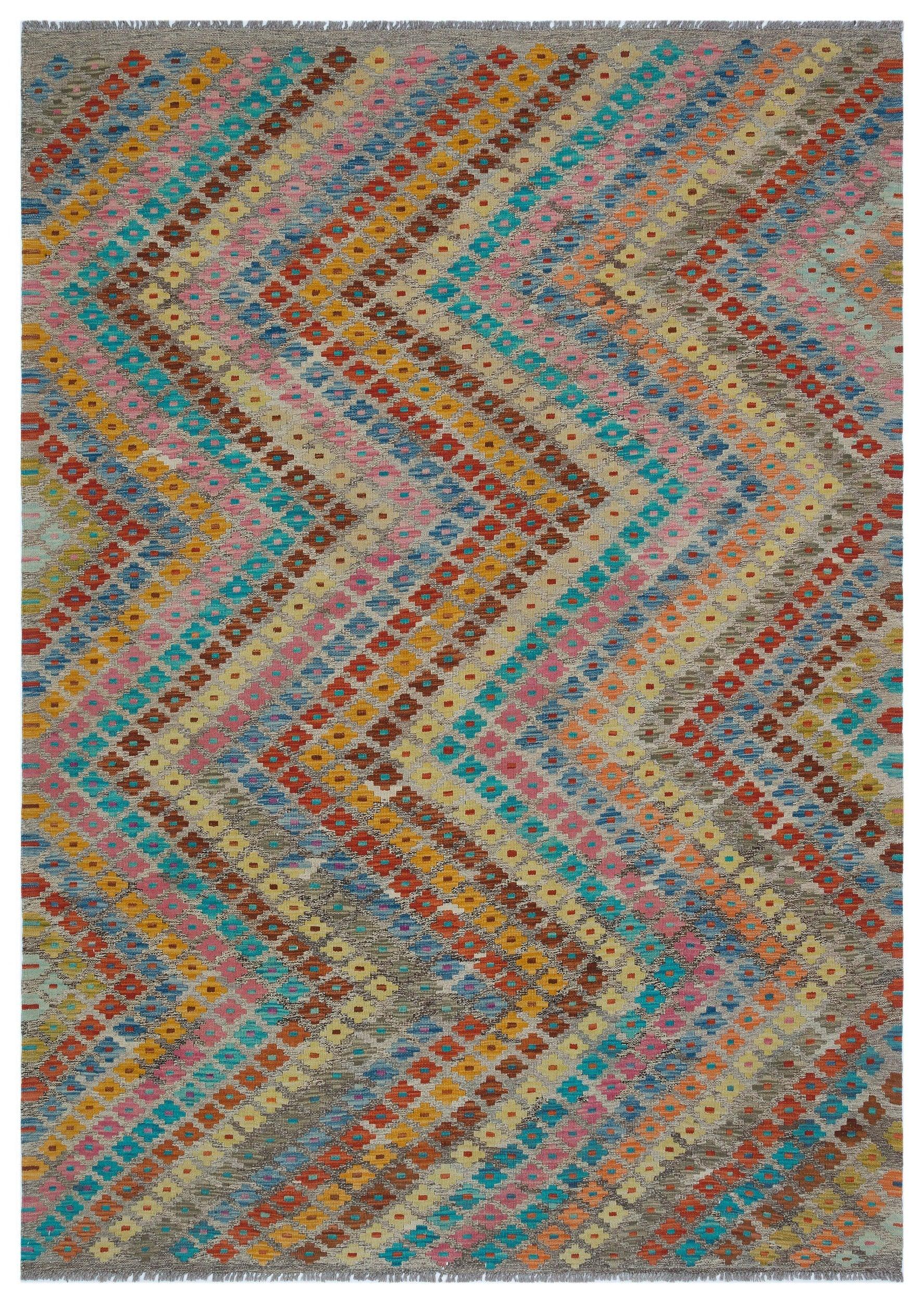Bej Anadolu Bohem Geometrik Yün Halı 180x247 - Özel Seri