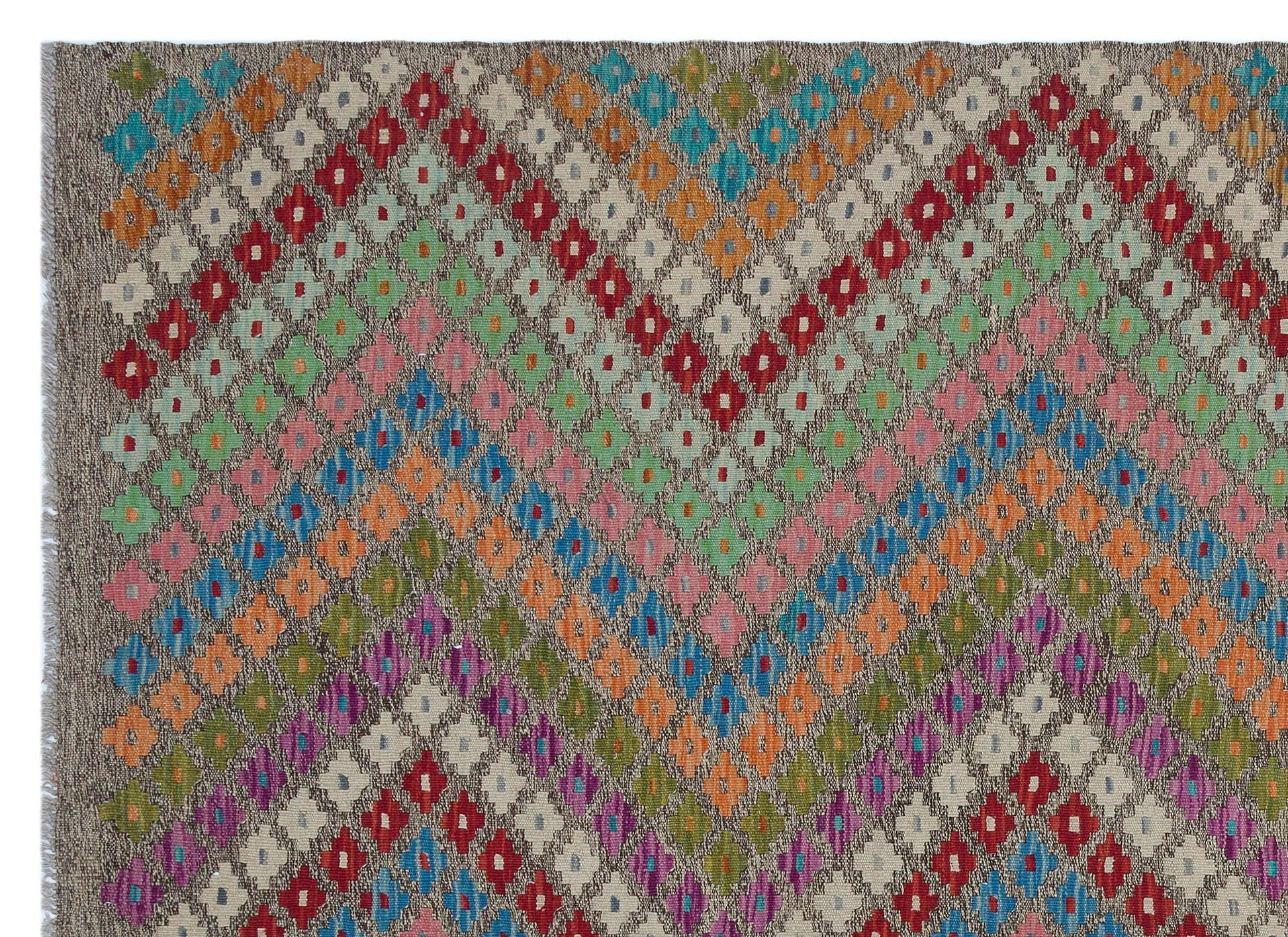 Bej Anadolu Bohem Geometrik Yün Halı 178x246 - Özel Seri