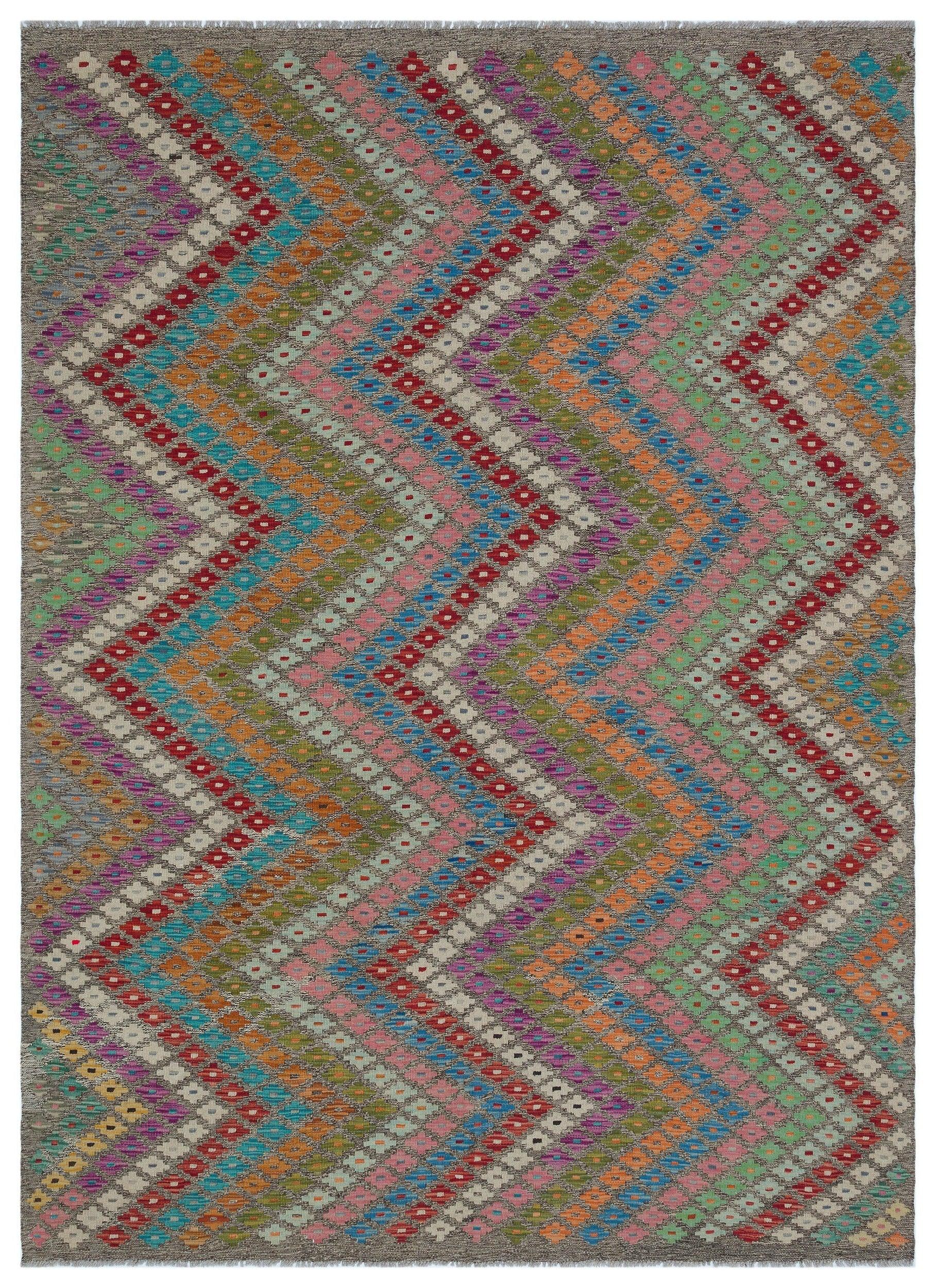Bej Anadolu Bohem Geometrik Yün Halı 178x246 - Özel Seri