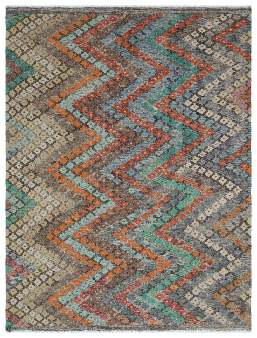 Gri El Dokuma Halı Geometrik Desenli 187x245 cm 30102 – Koridor kullanımı