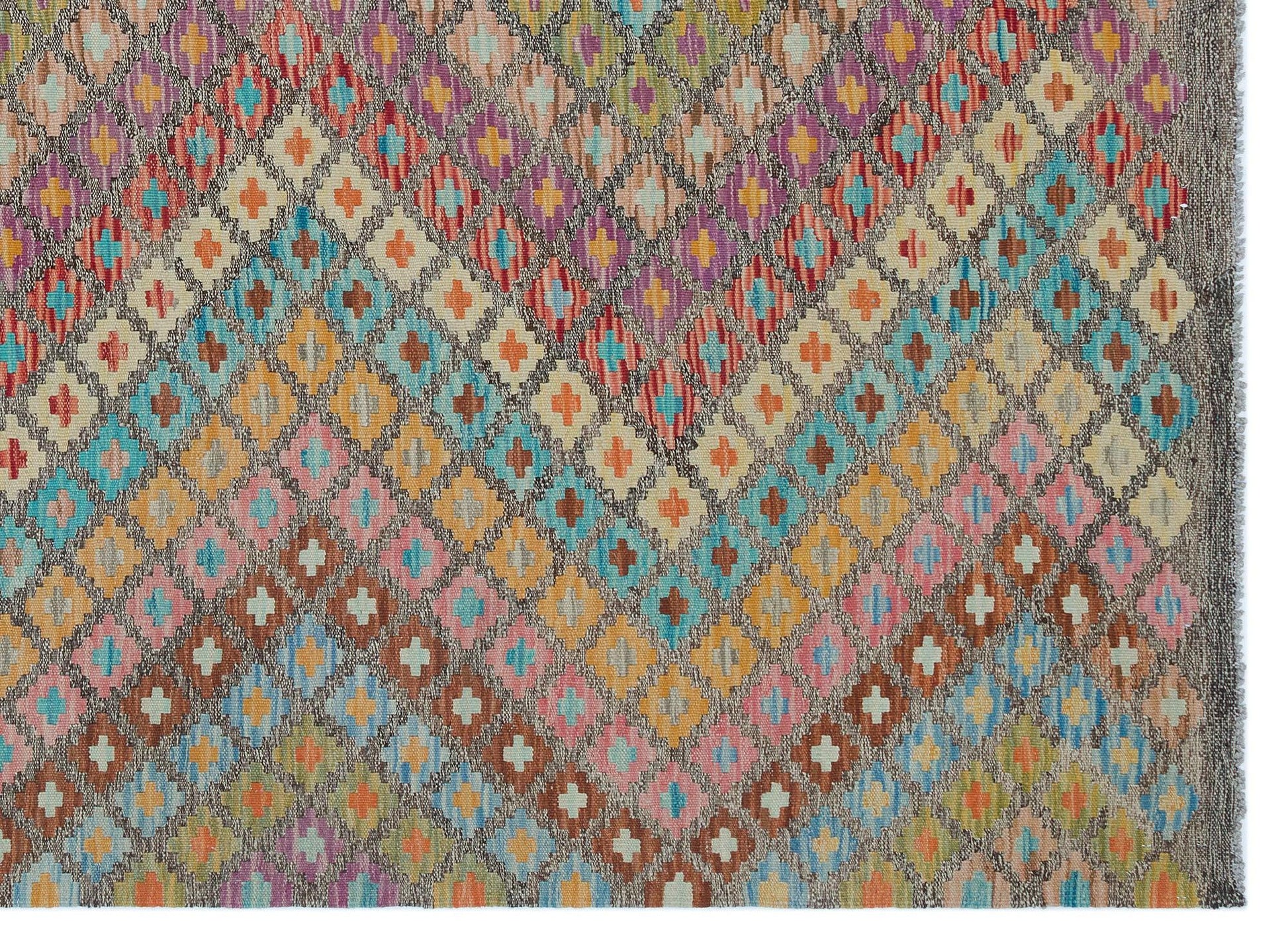 Bej Anadolu Bohem Geometrik Yün Halı 184x247 - Özel Seri