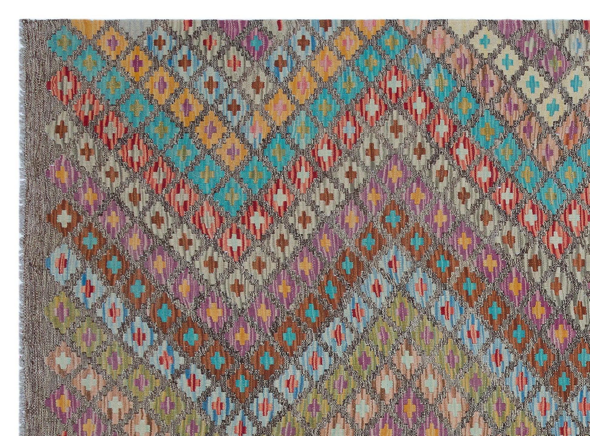 Bej Anadolu Bohem Geometrik Yün Halı 184x247 - Özel Seri