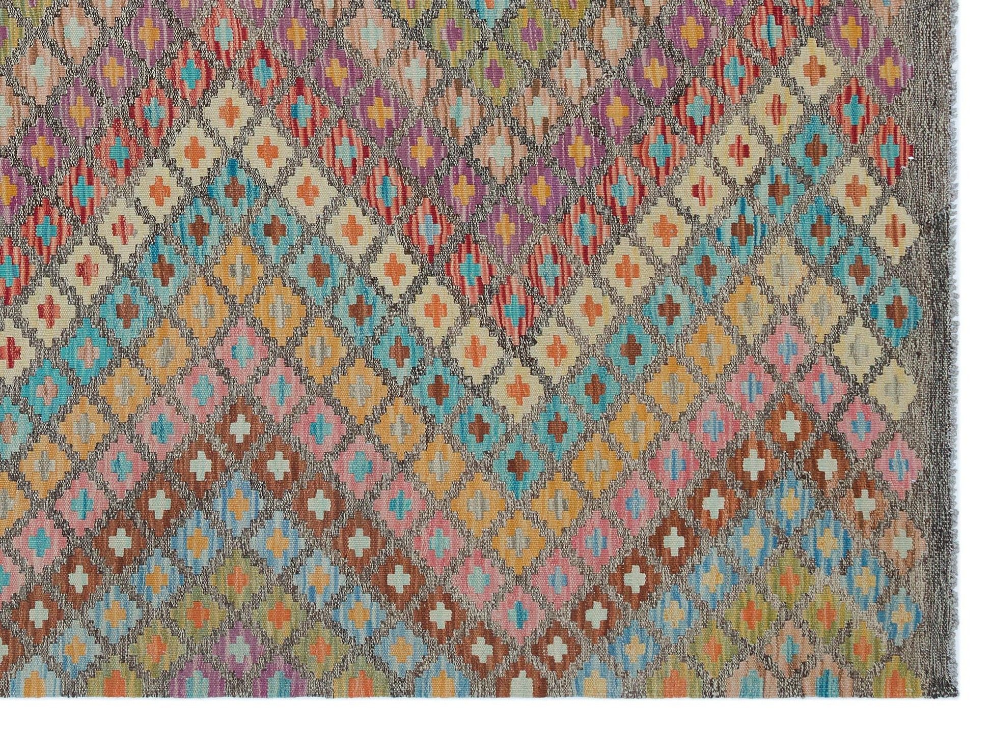Bej Anadolu Bohem Geometrik Yün Halı 184x247 - Özel Seri