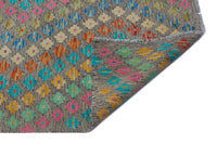 Colorful Geometric Wool Flatweave Kilim Rug 206x250 cm (6'9" x 8'2")