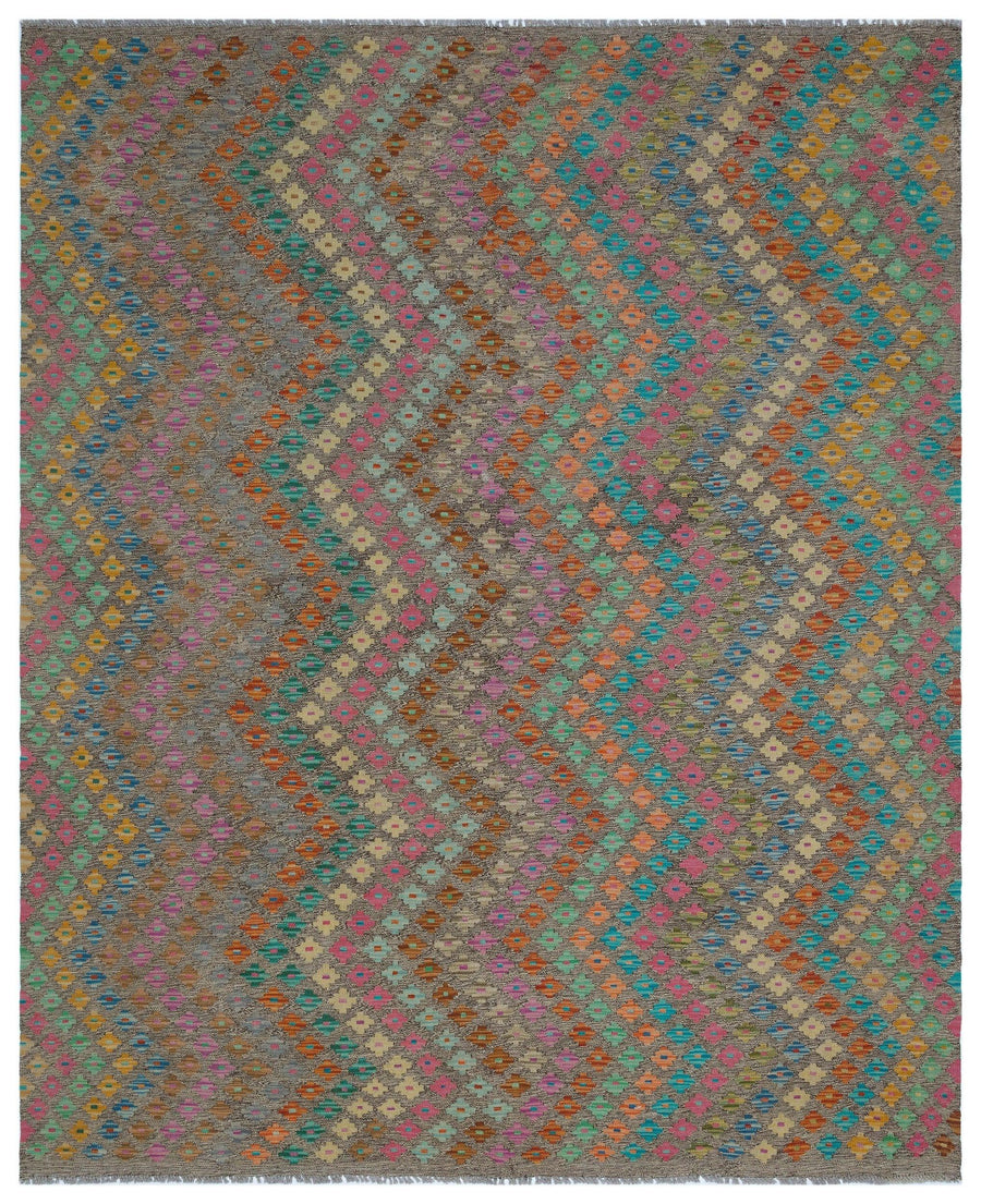 Bunter handgewebter Kelim aus Wolle mit geometrischem Muster 206x250 cm – im Flur